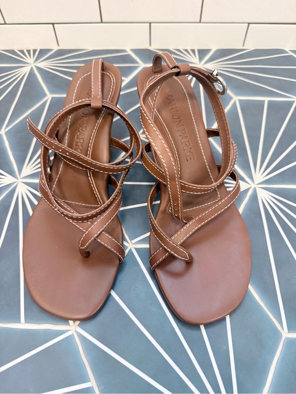 Marion Parke Geri Angled Heel Sandal - Luggage